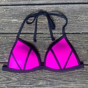 SOLD - PINK Victoria's Secret Triangle Push Up Fuchsia Black Trim Bikini Top